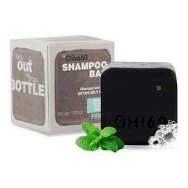 Shampoo en barra de Oliva. Oliva60. Para cabello graso. Con carbón activado y menta. Control grasa. Sin sulfatos, Con aceite de argán, macadamia, extracto de aloe, provitamina B5. 100 gr. (Carbón menta).