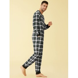 Latuza Men's Cotton Flannel Onesie Adult One Piece Pajamas XXL Black Green