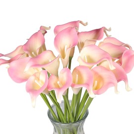Mini 15" Artificial Calla Lily 10 Stem Bridal Bouquets Artificial Latex Real Touch Flowers for Home Party Decor-Pink