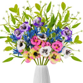 Yen Jean 6 Bundles Spring Decor Artificial Fake Flowers - Faux Pansy Silk Wildflowers Bouquet Floral Stems Decorations for Home Vase Table Centerpieces