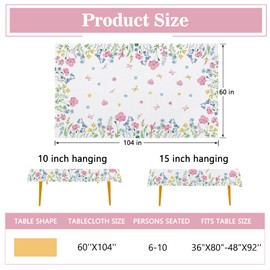 Tailus Spring Summer Floral Flowers Rectangle Tablecloth 60 x 104 Inch, Poppy Bellflower Bloom Decorative Table Cloth Wildflower Dining Table Cover, Butterfly Seasonal Dinner Picnic Decoration