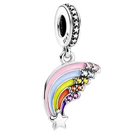 BEEUVIP Colourful Rainbow Dangle Charm 925 Sterling Silver Bead for Charm Bracelets and Necklaces, Birthday Mothers Day Jewelry Gifts Women