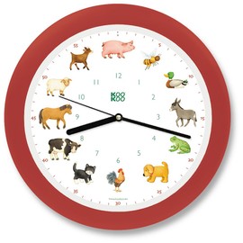KOOKOO KidsWorld Strawberry-red, Wall Clock for Children with Natural Sounds, 12 Farm Animals
