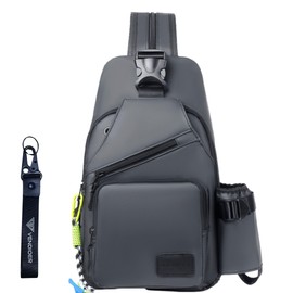 Vendioer Convertible Anti-theft USB Port Sling Bag with Bottle Holder, Travel Hidden Zipper Crossbody Chest Shoulder Backpack (Gray)