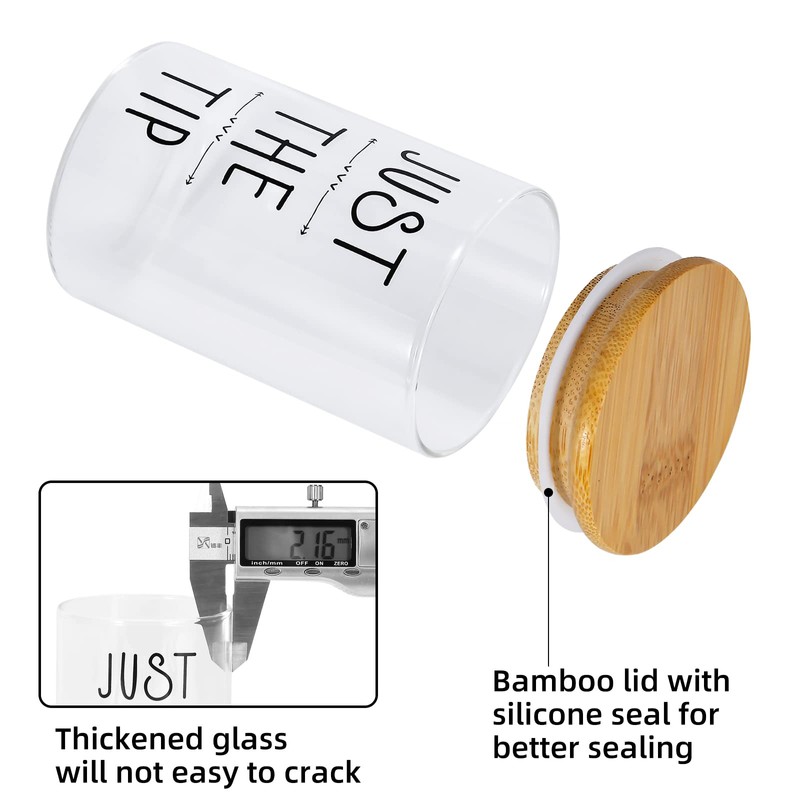 4 Pack Qtip Holder, Glass Dispenser with Bamboo Lids for