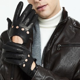 ZLUXURQ Mens Italian Design Soft And Thin Excellent Lambskin Leather Touchscreen Black Driving Gloves