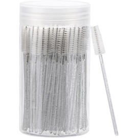100 varitas desechables para rímel, brocha para cejas de cristal para extensiones de pestañas, cepillos de pestañas con recipiente (blanco)