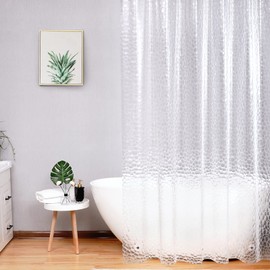 AooHome Transparent Shower Curtain, 150 x 200 cm with 5 Magnets Bottom, Anti-Mould, Waterproof Shower Curtains, Hexagon Pattern for Bathtub, Bathroom Curtain with 10 Rings