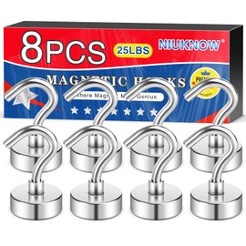 Niuknow 8Pack Heavy Duty Magnetic Hooks, 25 lbs Strong Neodymium Magnet Hooks for Hanging, Magnet with Hook for Cruise, Grill, Fridge