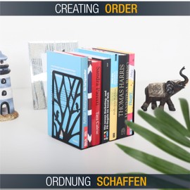 RICOO BS202x2 Bookend Black Book Holder for Shelves, Book Stopper, 1 Pair (2 Pieces), Book Holder, Vintage, 12 x 9 x 18 cm, Bookends Metal