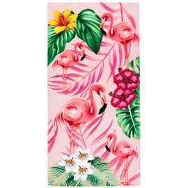 Flamingo Beach Towel 30 x 60 inches 100% Cotton (Flamingos and Hibiscus, 30" x 60")
