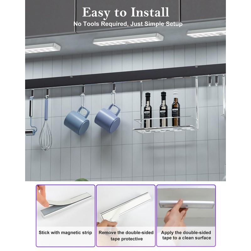 SZOKLED Under Cabinet Lights Wireless, 48-LED Under Cabinet Lighting Rechargeable,