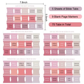 5 Sheets Bible Tabs, 75 Pcs Bible Tabs for Study Bible, Bible Index Tabs with Blank Laminated Bible Tabs, Men and Women Bible Study Supplies for Old and New Testament Studying (Pink)