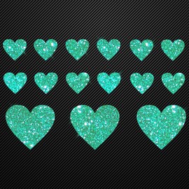 Glitzerdeals Iron-On Transfer Glitter Set of 15 Hearts in Glitter Jade Iron-On Patches for Textiles Carnival Costume Hearts Iron-On Patches Heart Fancy Dress Patch for Iron-On Hearts