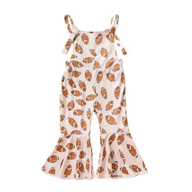 Chloefairy Toddler Baby Girl Football Outfit Bell-Bottom Jumpsuit Romper Bibs Overalls Playsuit Suspender Flare Pants Outfit (Khaki, 6-12 Months)