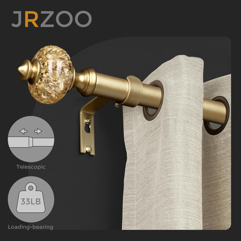 JRZOO Gold Curtain Rod for Windows 72 to 144 Inches,