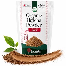 ONE WITH TEA Polvo de hojicha orgánico, polvo de té verde matcha tostado de Japón, caliente o helado, hecho en Japón, hojicha orgánico de 56 g        