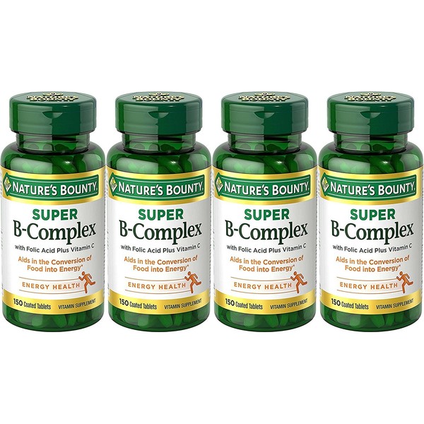 Nature's Bounty B-Complex with Folic Acid Plus Vitamin C, Tablets 150 Each (Pack of 4)
