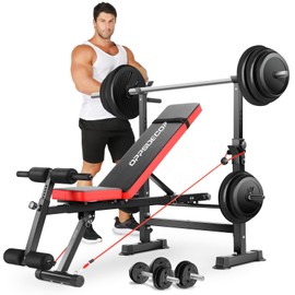 OPPSDECOR 600lbs 6 in 1 Weight Bench Set with Squat Rack Foldable Bench Press with Removable Foot Catch Adjustable Workout Bench for Home Gym (Charcoal)