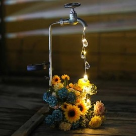 YZYOE Solar Powered Faucet Water Droplets Light, Garden Decoration Wrought Iron Retro Cute faucets Water Droplet Floor Light, Wireless Dusk to Dawn LED Light Waterproof.