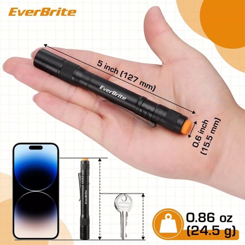 EverBrite Pen Light Pocket Flashlights Aluminum LED Pen Flashlights w/Clip