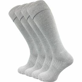 GAWILO Warm Knee Socks for Men and Women (4 Pairs) Long Socks with Comfort Waistband Ideal as Riding Socks with Padded Sole, lightgrey