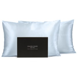 Fishers Finery 30mm 100% Pure Mulberry Silk Pillowcase Set, Good Housekeeping Quality Tested (Blue, Queen, 2 Pack)