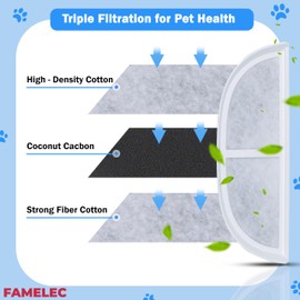 FAMELEC 8 Pack Water Filter Replacement For Eufy Water Fountain Filters, For Eufy Pet Fountain Filter Replacement for Dogs & cat Water Fountain Filters, Triple Filtration System For Cats Indoor