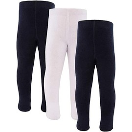 Inibini Baby Tights for Boys and Girls 98% Cotton Plain Basic Children's Tights Pack of 3 - Marine/White, size: 98-104