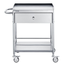 Medical Cart, 2-Layer Stainless Steel Cart 220 lbs Weight Capacity, Lab Utility Cart with 360掳 Silent Wheels and a Drawer for Lab, Clinic, Kitchen, Salon