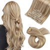 Moresoo Hair Extensions Clip in Human Hair Blonde Highlights Clip