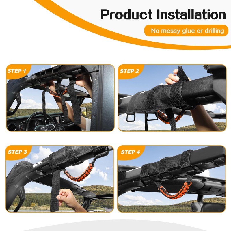 Hoolcar 4 x Roll Bar Grab Handles Paracord Grip Handles
