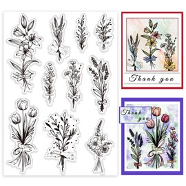 PH PandaHall Bouquet Clear Stamps for Card Making, Flower Clear Rubber Stamps Plants Stamps Paper Craft Stamp Floral Clear Stamps for DIY Scrapbooking Album Notebook Decor Crafting Decoration