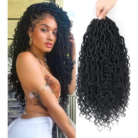 PORSMEER 18 Inch Goddess Locs Crochet Hair 6 Packs Curly Faux Locs Crochet Hair for Women Pre-looped River Locs Crochet Hair with Curly Ends Boho Locs Synthetic Hair Extensions (T1B#)
