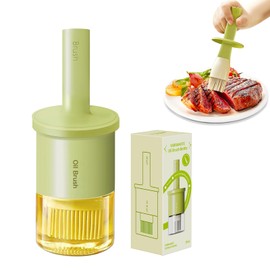 YARRAMATE Oil Dispenser Bottle with Heat Resistant Brush, Glass Oil Dispenser for Kitchen, Oil Container with Silicone Basting & Pastry Brush for Cooking BBQ Vinegar Sauce Grill Frying(Green)