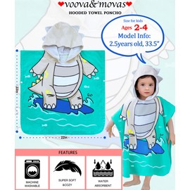 VOOVA & MOVAS Toddler Poncho Towels with Hood, Oversized (2-4Years,22"X22") Made from 100% Soft Cotton,Absorbent Bathrobe for Baby Boys,Perfect for Pool | Swimming | Bath | Beach, Dino