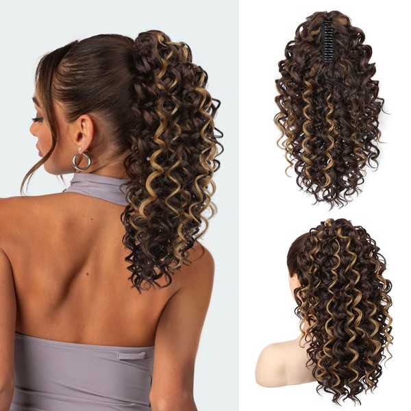 SEIKEA Ponytail Extension, 18" Claw Clip Ponytail Extension Wavy Curly