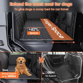 LAMDISE Truck Back Seat Extender for Dogs - Truck Dog Seat Cover Back Seat Hard Bottom Holds 400lbs, Heavy Duty Waterproof Dog Hammock for Trucks, SUV, Crew Cab, F150/RAM1500/Silverado (XLBLACK03)