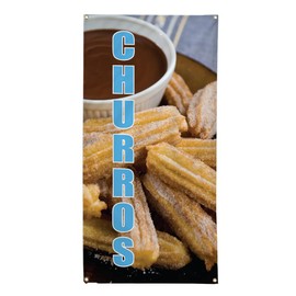 Vertical Vinyl Banner Multiple Sizes Churros Restaurant Food Bar Restaurant and Food Outdoor Weatherproof Industrial Yard Signs 10 Grommets 144x60Inches