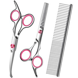 Wikdey Dog Grooming Scissors with Safety Round Tip,Pet Grooming scissors Kit,Dog Shears for Grooming,Incude Thinning,Curved Grooming Scissors and Comb for dogs, cats.Suitable for The Right Hand