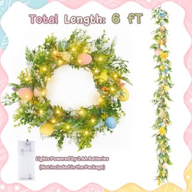 6 FT Easter Decorations Easter Garland for Mantle Artificial Spring Garland for Mantle with Lights Easter Decor Spring Decorations Easter Wreaths for Front Door for Home Fireplace Porch Door Party