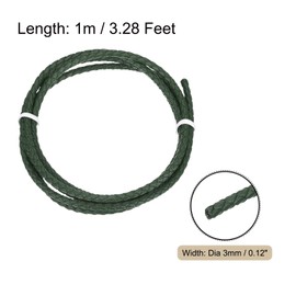 Rebower Round Braided Leather Cord 3mm Bolo Leather Cord String Rope for Jewelry Making, Necklaces, Bracelets, Wraps, Crafts, 1m/3.3Ft, Dark Green
