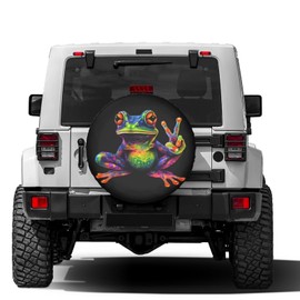 Delerain Colorful Peace Frog Spare Tire Cover for RV Trailer SUV Truck and Many Vehicle, Wheel Covers Sun Protector Waterproof (15 Inch for Diameter 27"-29")