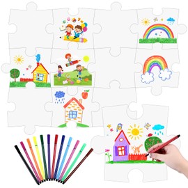 Youdaju 36 Pcs DIY Giant Blank Puzzle Bulletin Board Blank Community Puzzle Cutouts Color Your Own Puzzle Kit Paper Puzzle Kit Large APER Puzzle with Pens for Classroom Board Decor School Activities