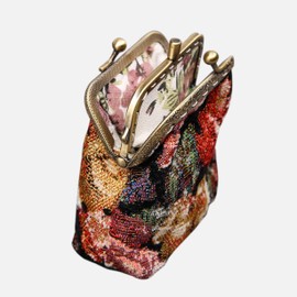 Carpet Bag Double Kiss Clasp Coin Purse Pouch,Vintage Change Wallet Card Holder