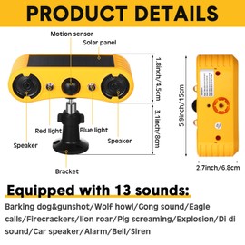 Qualirey Solar Outdoor Motion Sensor Alarm 2 x 129db Loud Noise Maker 13 Sound Detector Strobe Light, 4 Modes Animal Deterrent Dog Barking Alarm Mount on Ground or Fence for Garden Yard(2 Pack)