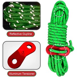 KAHEIGN Reflective Guy Ropes for Tent, 4 mm Reflective Tent Cord, Luminous Tension Cord, Guy Line with Tensioner Adjuster for Camping, Hiking, Awning Tents, Pack of 10