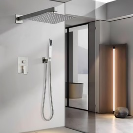 Votamuta Shower Faucet Set,Brushed Nickel Shower System Shower Faucet with 10 Inch Rain Shower Head and Handheld,Shower Faucets Sets Complete Shower Combo Set Rough-in Valve and Trim Kit Included