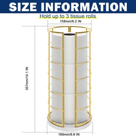 NearMoon Toilet Paper Organizer Stand, Free Standing 3 Rolls Tissue Storage, Metal Bathroom Accessory, Rustproof Toilet Roll Holder for Kitchen Countertop Inside Cabinet Shelf(Marble Base,Gold)
