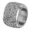 INRENG Women's Stainless Steel Ring Shiny Sequins Pave Sandblast Wide